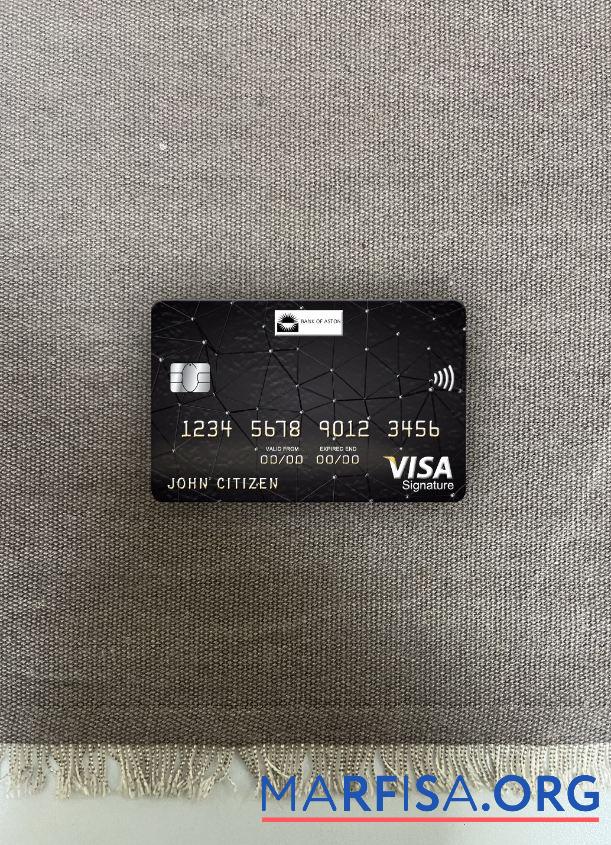 Printable United Kingdom Bank of Aston visa signature card photolook front download for verification